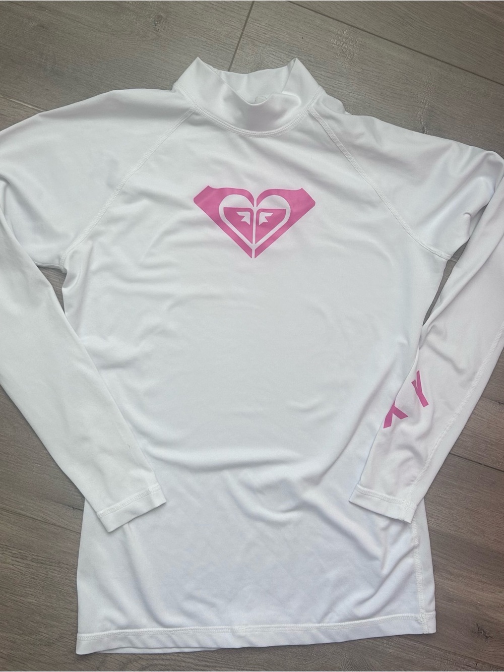 Roxy Women’s ' White Long-Sleeve Rash Guard with Pink Logo